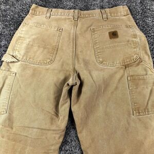 Carhartt Pants Mens 34x30 Brown Canvas Flannel Lined Carpenter Workwear B111 BRN